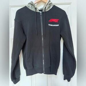 Black Racing Division Zip-Up Hoodie XXX women’s. Camo hooded.